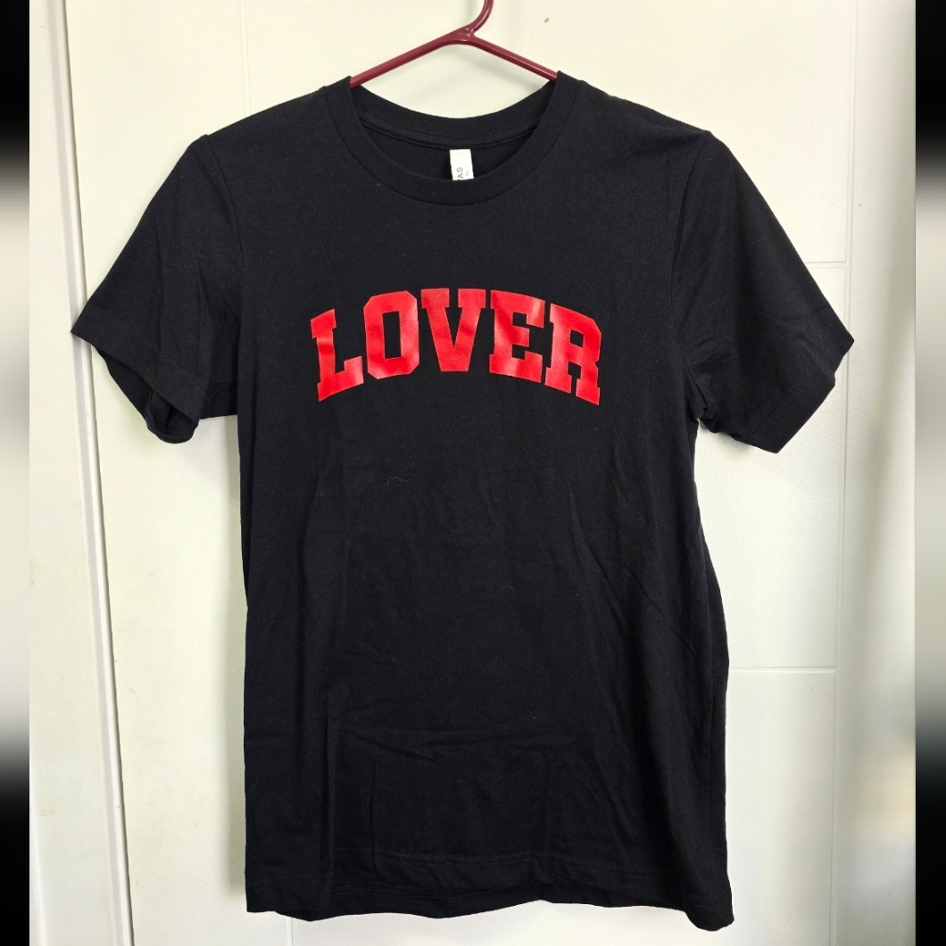 Bella Canvas Black Tee With Red 'Lover' Print Sz S